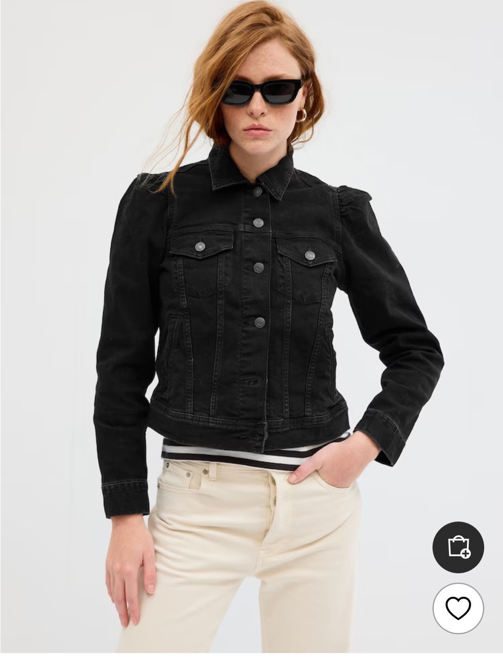 Gap Women’s Puff Sleeve Black Denim Jacket - Classic Button-Up